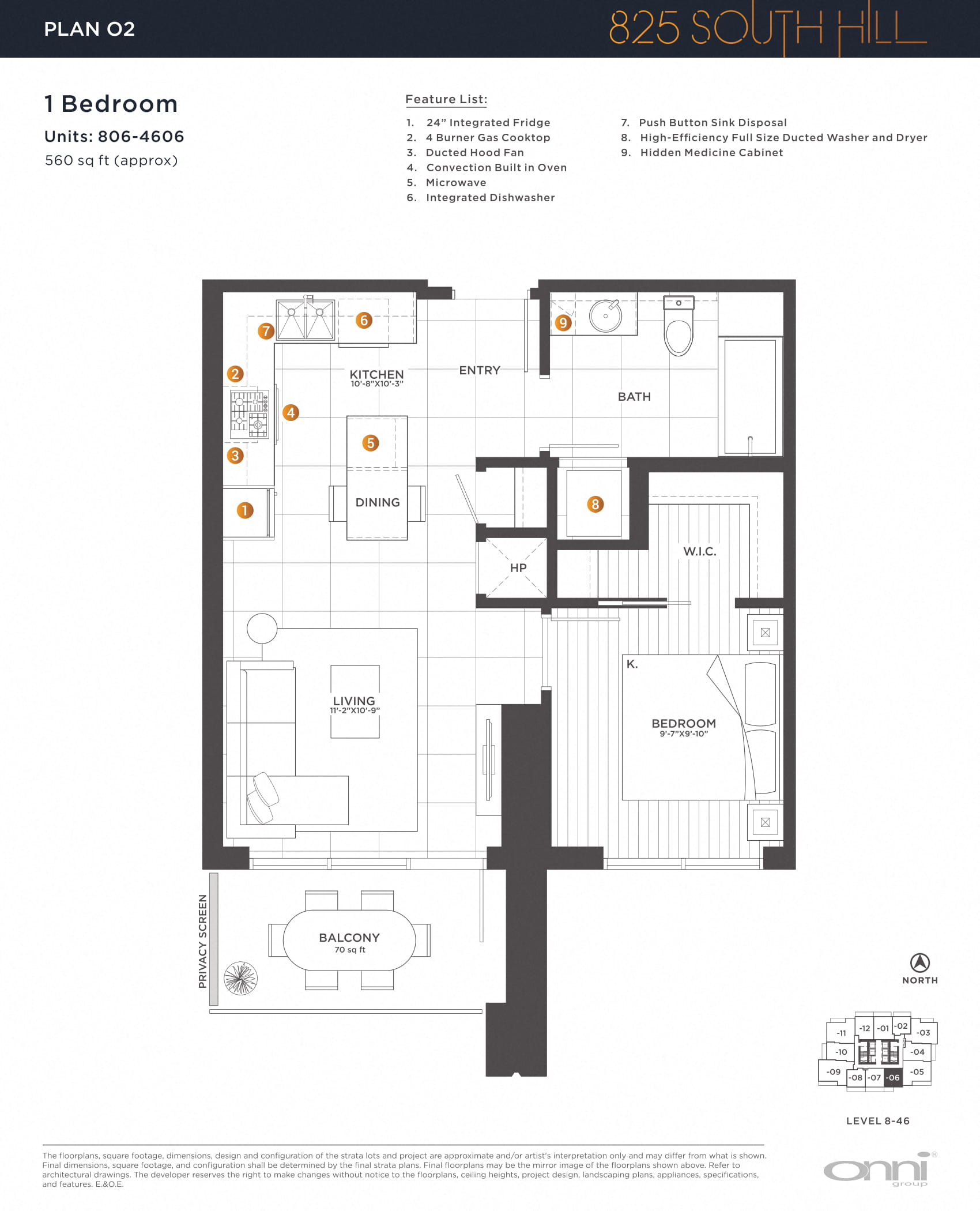 Floor plan for 1 bed, 1 bath, 536 sqft
